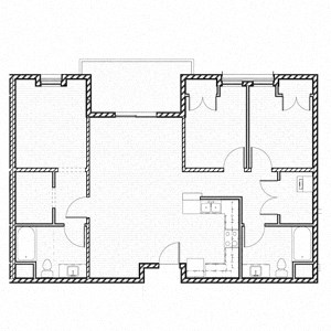Floor plan for 3 beds, 2 baths, 1130 sqft